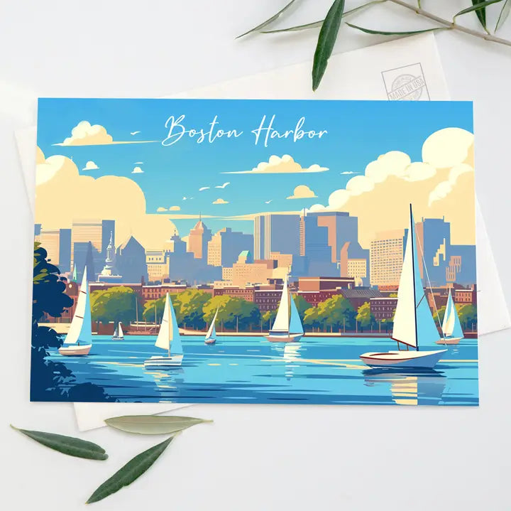 Boston Postcard, Ma Postcard - Boston Harbor