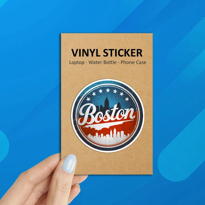 Boston Vintage Distressed Round Laptop & Phone Sticker
