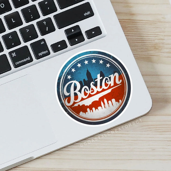 Boston Vintage Distressed Round Laptop & Phone Sticker