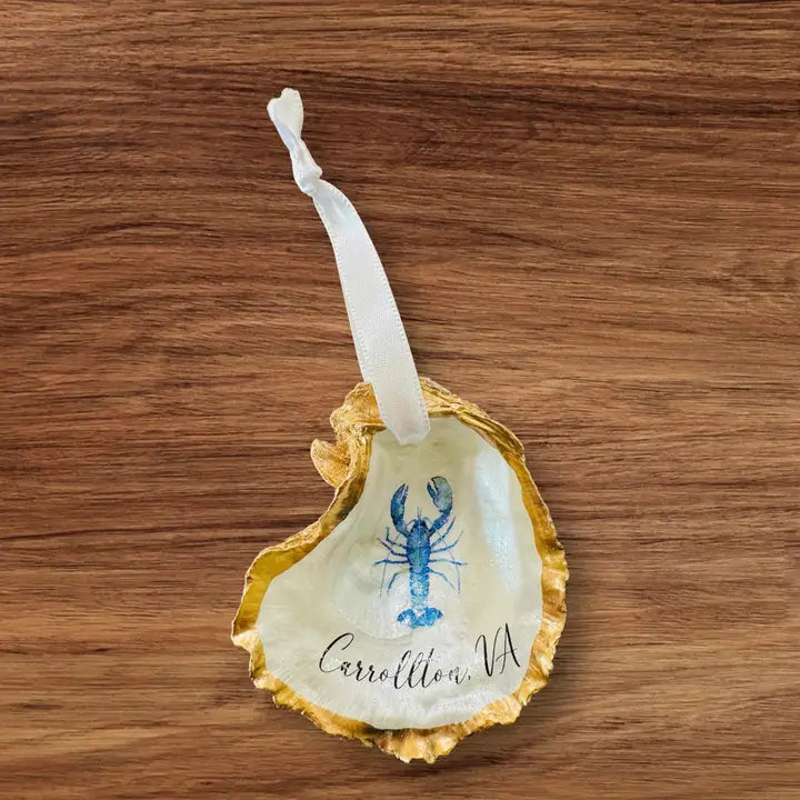 Personalized Lobster Ornament, Oyster Shell Ornament