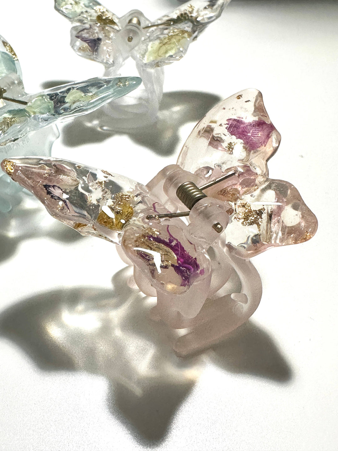 Butterfly Resin Hair Clips With Real Pressed Flowers