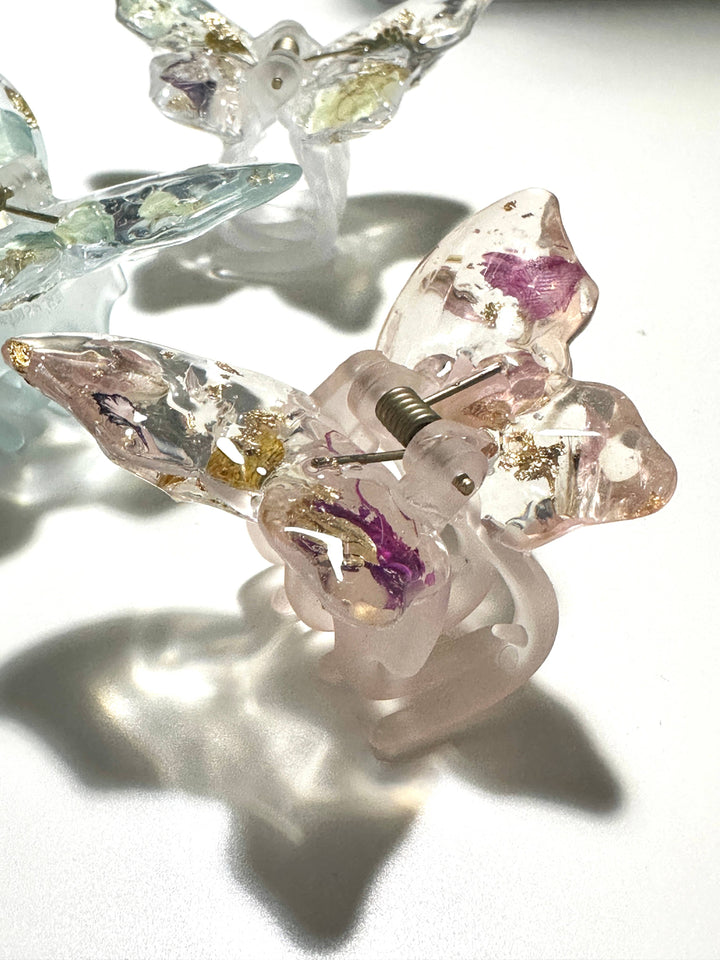 Butterfly Resin Hair Clips With Real Pressed Flowers