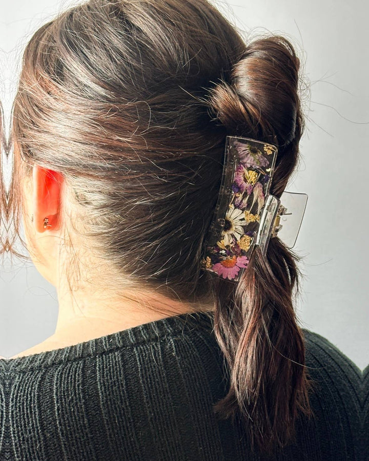 Clear Claw Clips Fully Covered in Pressed Flowers: Small