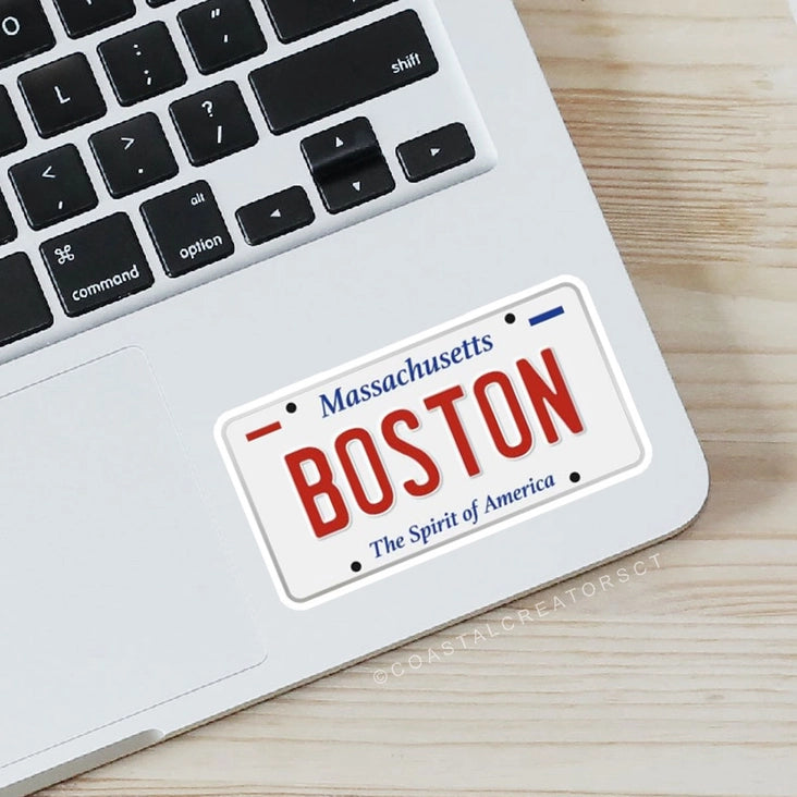 Boston License Plate Laptop Water Bottle Sticker