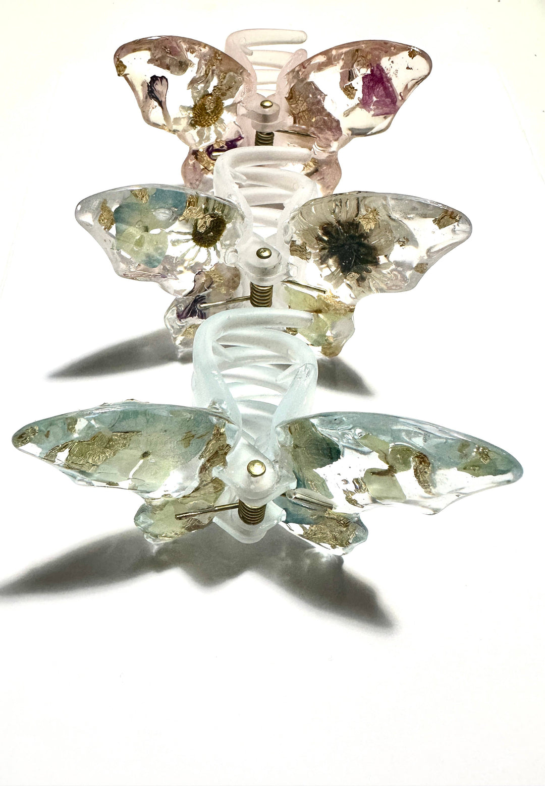 Butterfly Resin Hair Clips With Real Pressed Flowers