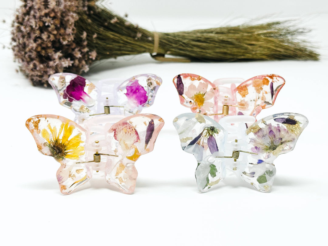 Butterfly Resin Hair Clips With Real Pressed Flowers