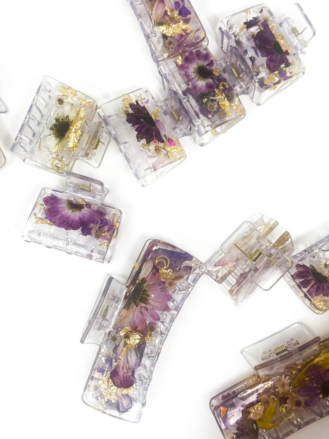 Clear Claw Clips Fully Covered in Pressed Flowers: Small