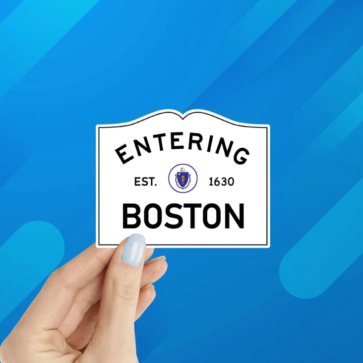 Entering Boston Street Sign Laptop Water Bottle Sticker