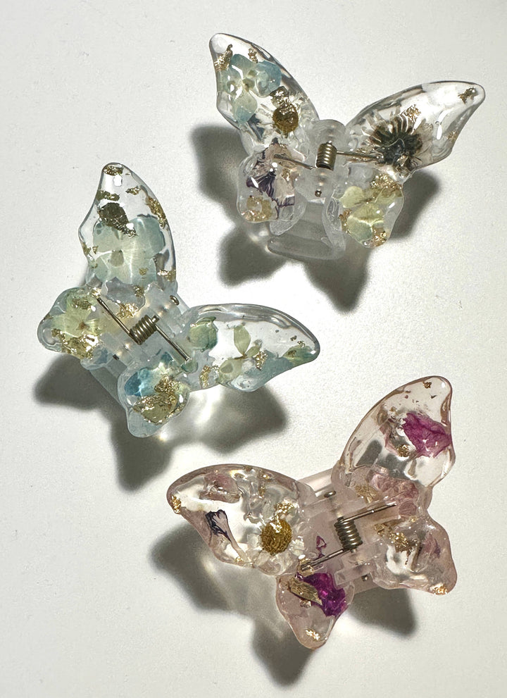 Butterfly Resin Hair Clips With Real Pressed Flowers