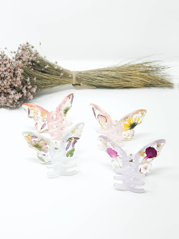 Butterfly Resin Hair Clips With Real Pressed Flowers