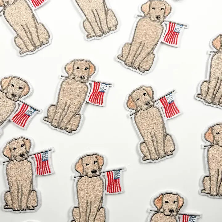 Yellow Labrador American Flag Embroidered Iron On Patch USA