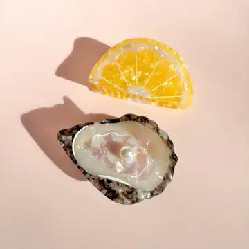 Oyster Claw Clip - Cellulose Acetate with Pearl Detail