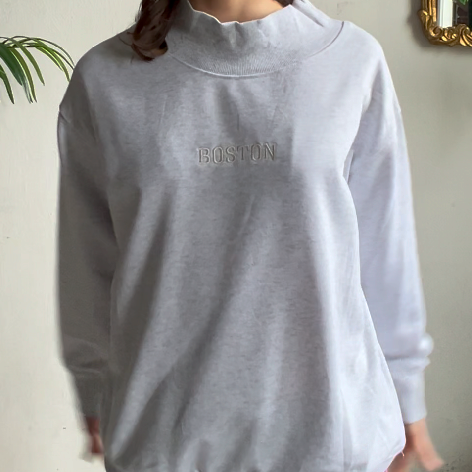 Beige Embroidered Boston Mockneck