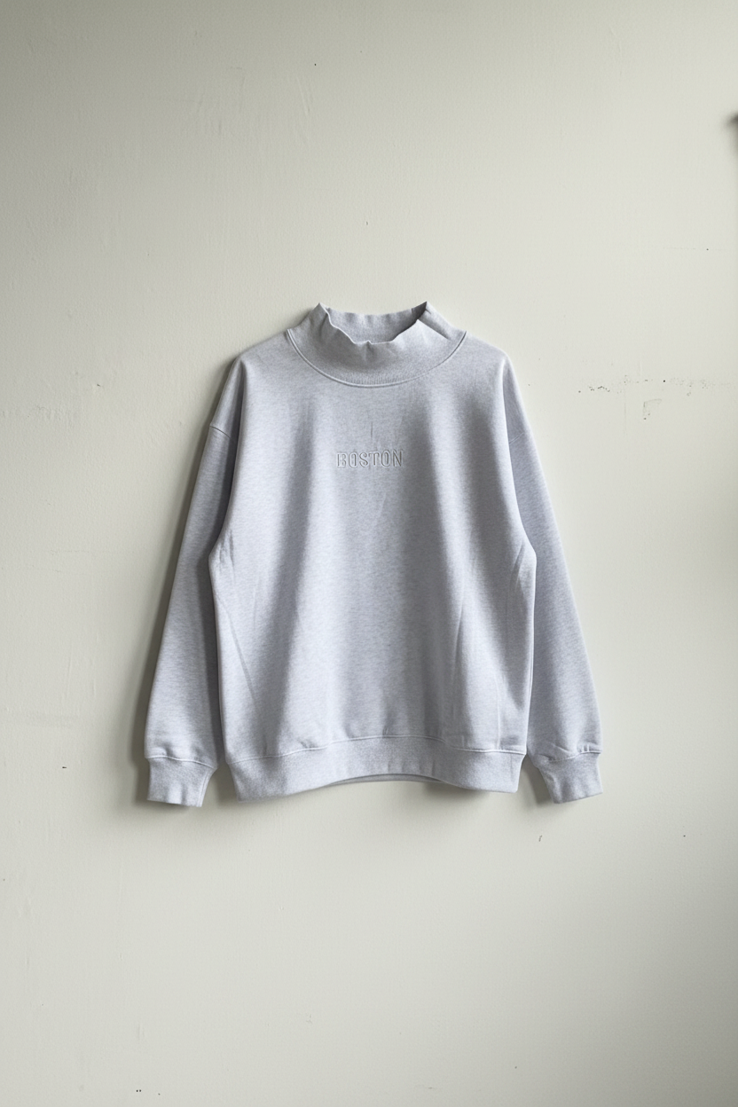 Beige Embroidered Boston Mockneck