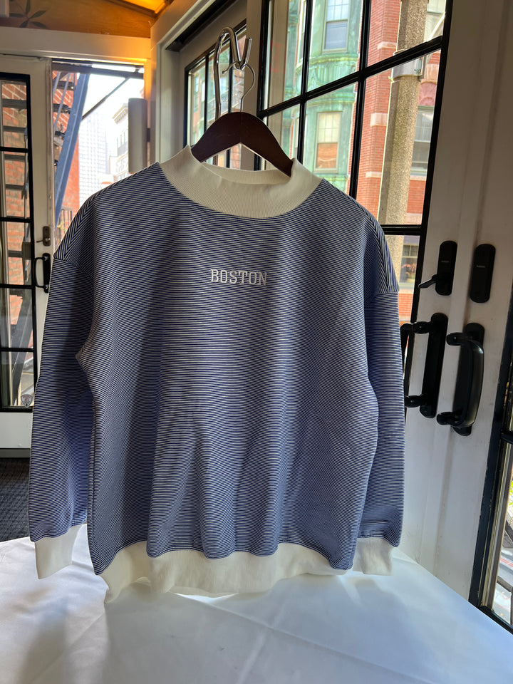 Navy Striped Boston Mockneck Pullover