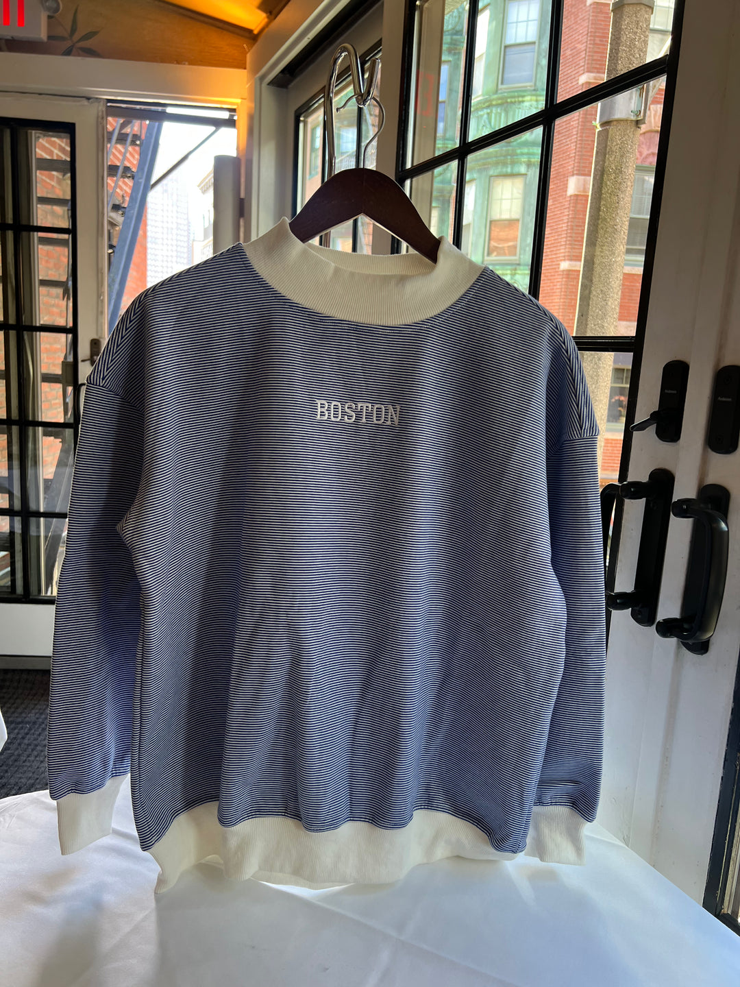 Navy Striped Boston Mockneck Pullover