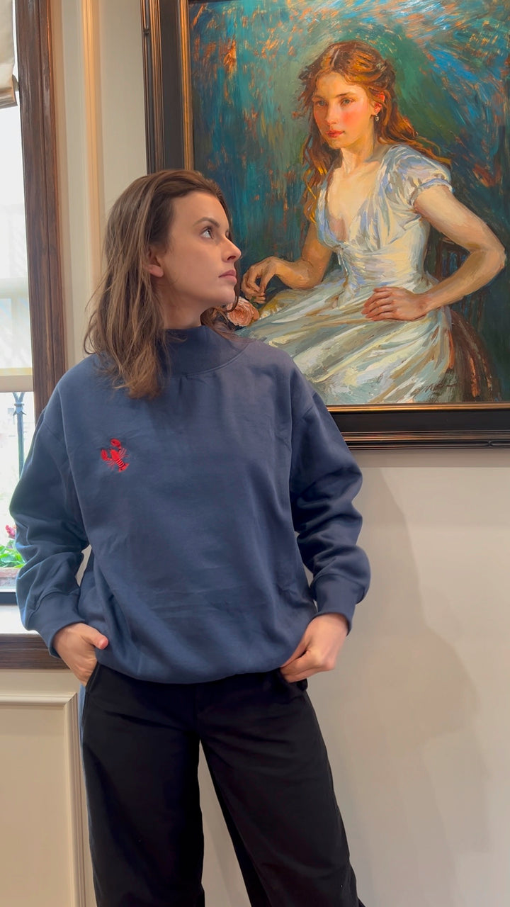 Embroidered Lobster Mock Neck Sweatshirt