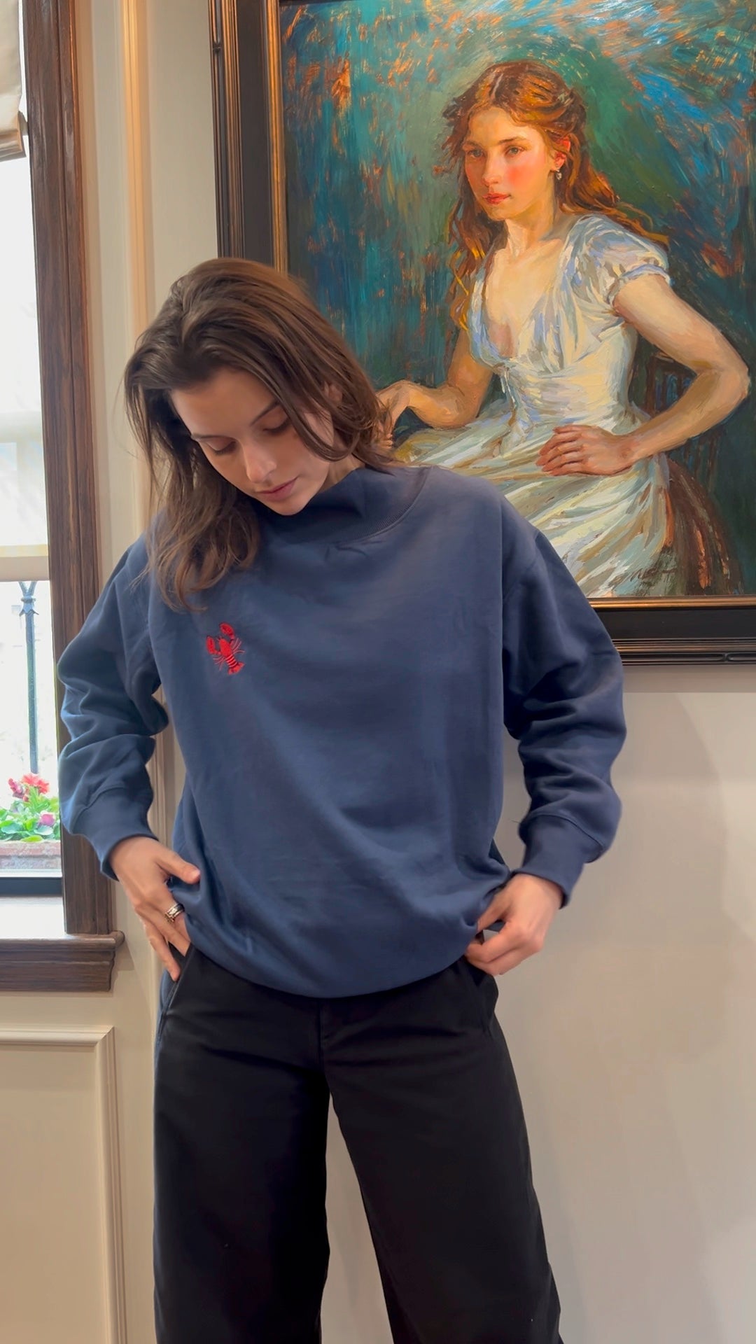 Embroidered Lobster Mock Neck Sweatshirt