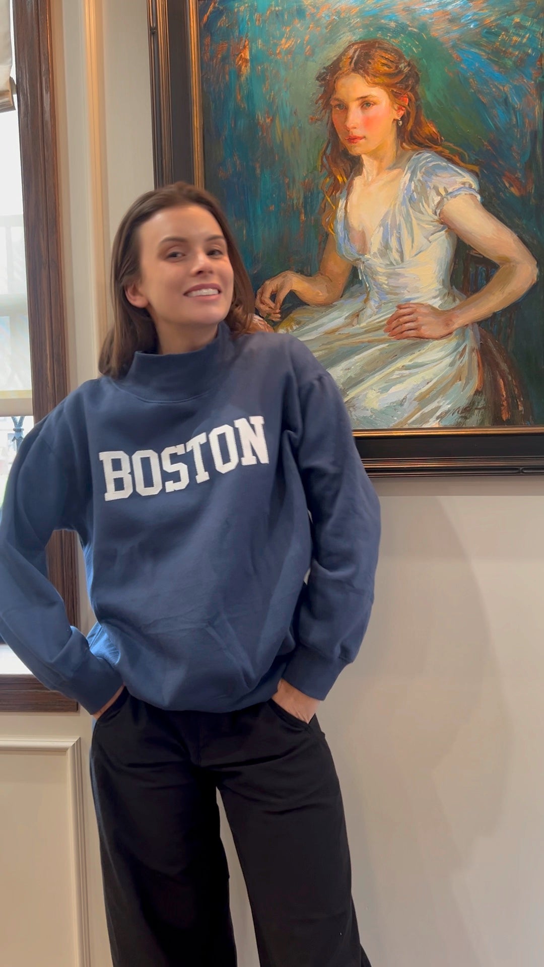 Classic Boston Graphic Mock Neck Sweatshirt