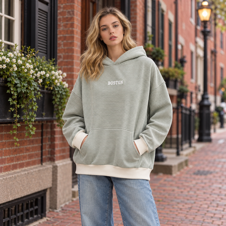 Boston Sage Stripe Knit Hoodie