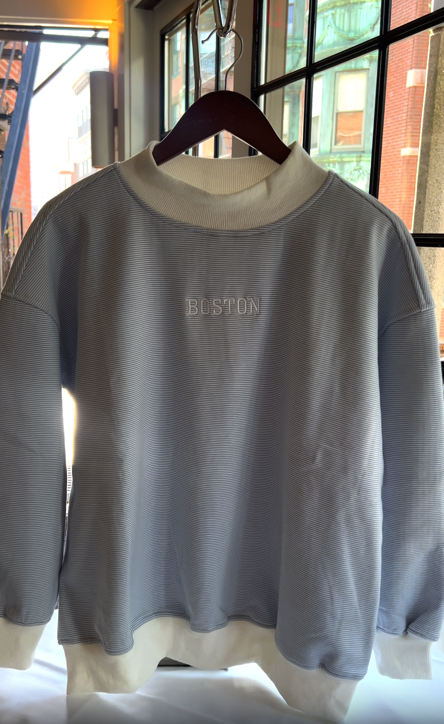 Light Blue Striped Boston Mockneck Pullover