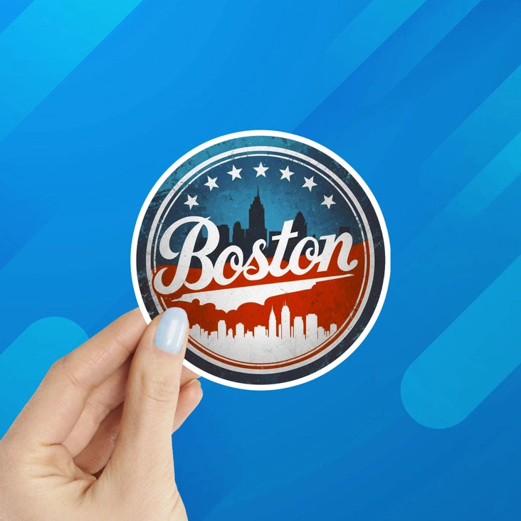 Boston Vintage Distressed Round Laptop & Phone Sticker