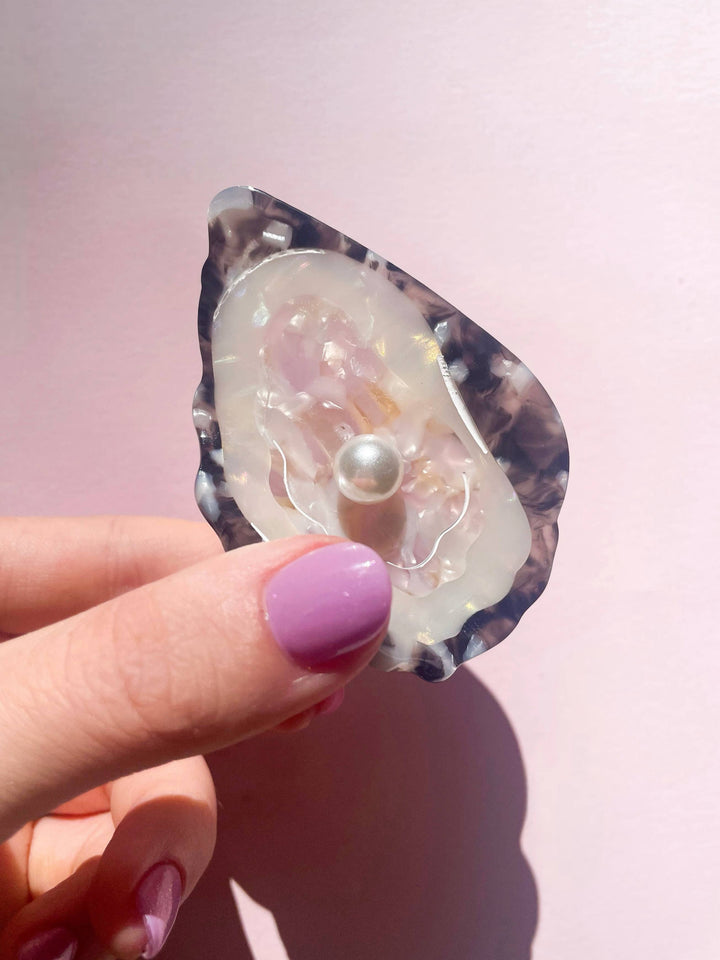 Oyster Claw Clip // Cellulose Acetate with Pearl detail
