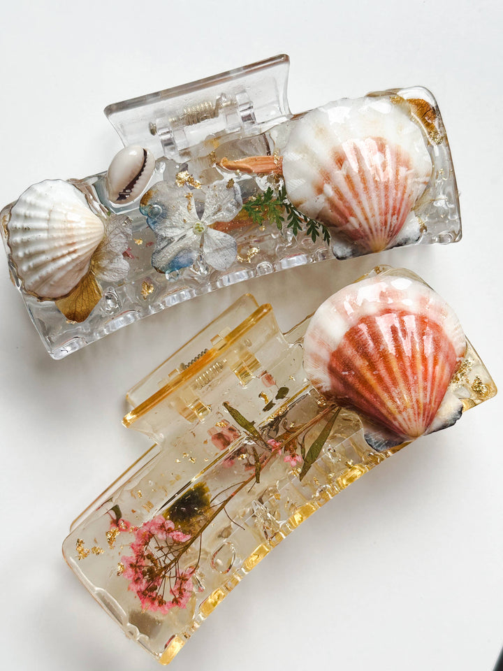 Shell and Flower Clear Claw Clip Summer Collection