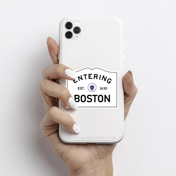 Entering Boston Street Sign Laptop Water Bottle Sticker