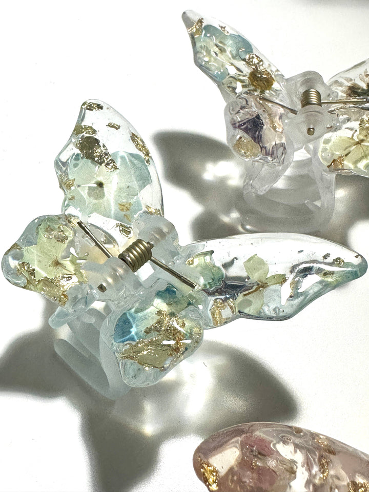 Butterfly Resin Hair Clips With Real Pressed Flowers