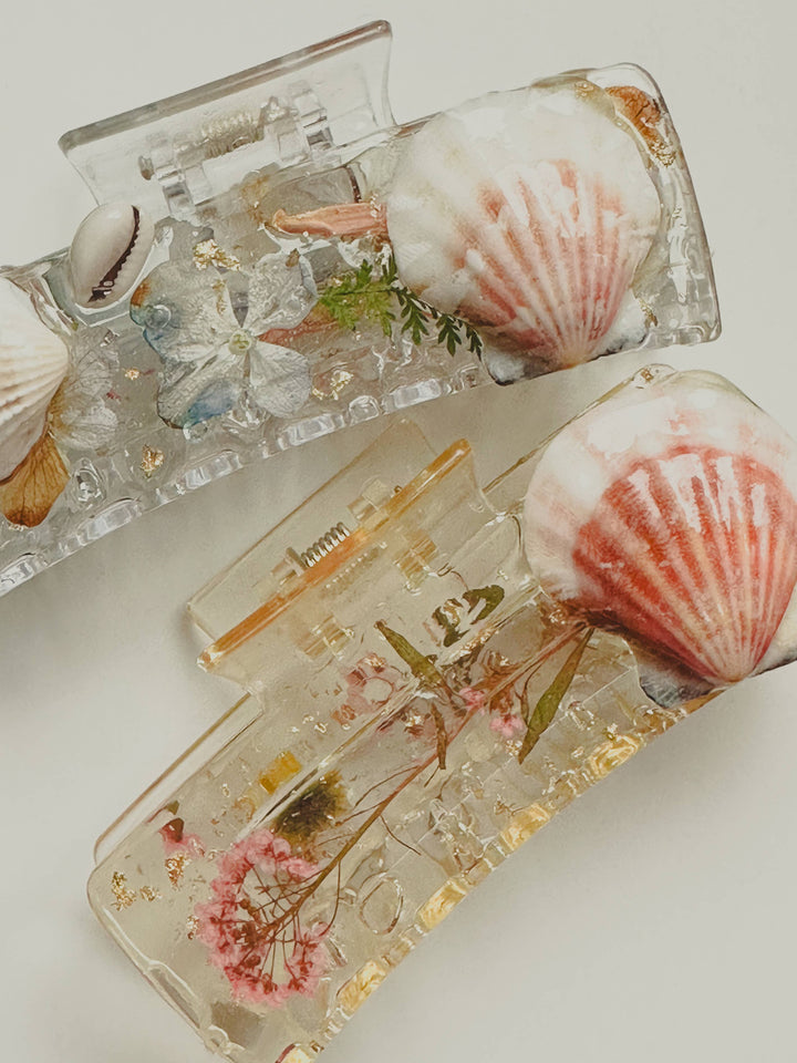 Shell and Flower Clear Claw Clip Summer Collection
