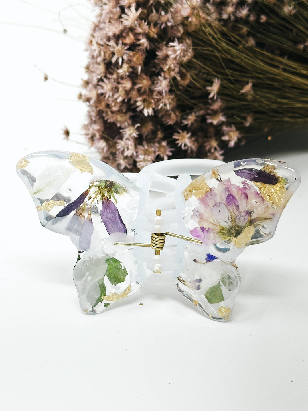 Butterfly Resin Hair Clips With Real Pressed Flowers