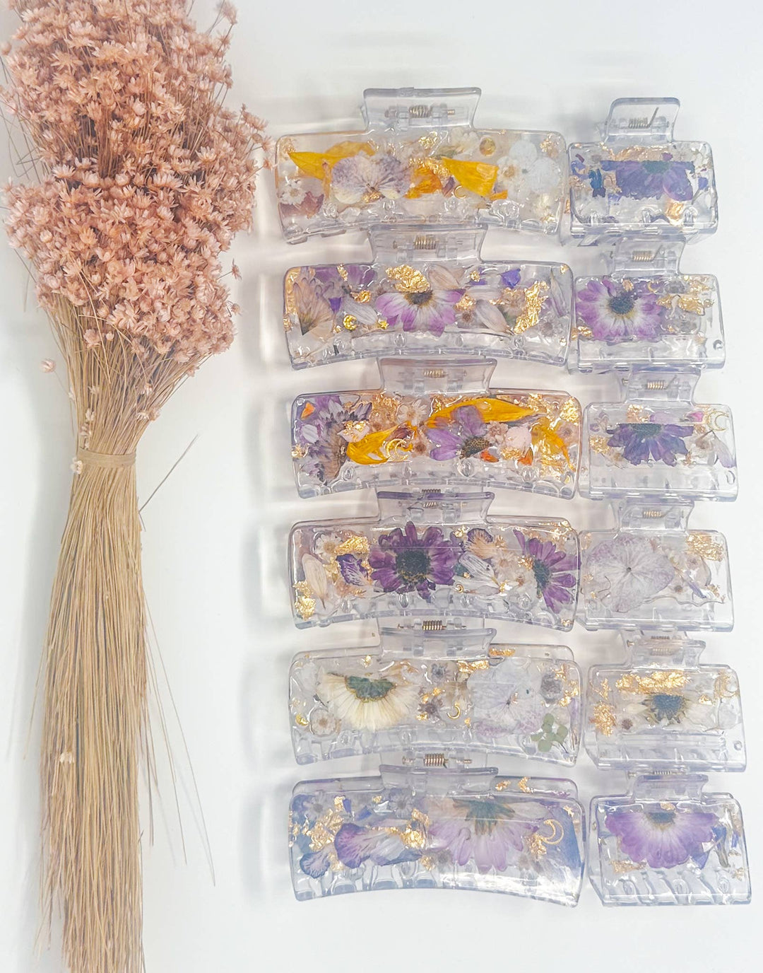 Clear Claw Clips Fully Covered in Pressed Flowers: Small