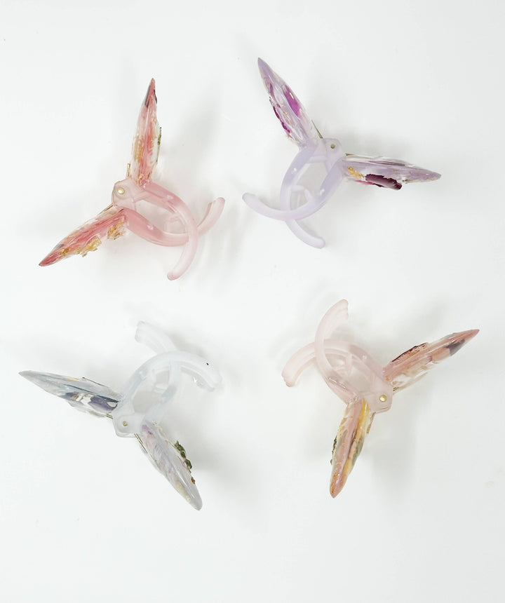 Butterfly Resin Hair Clips With Real Pressed Flowers