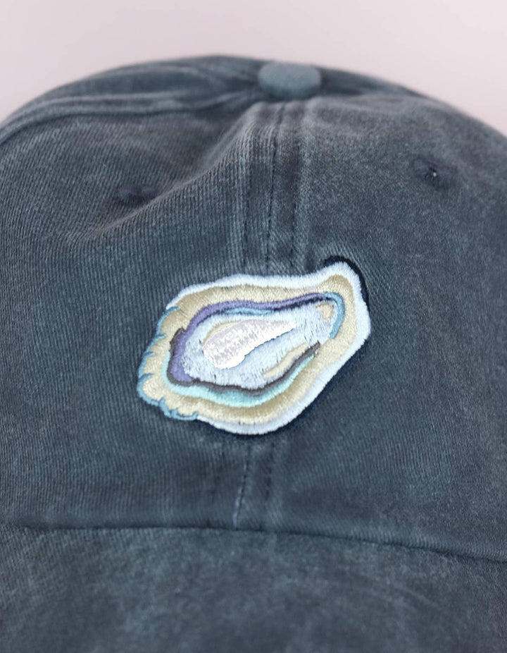 Embroidered Hat | Oyster, Washed Navy Color