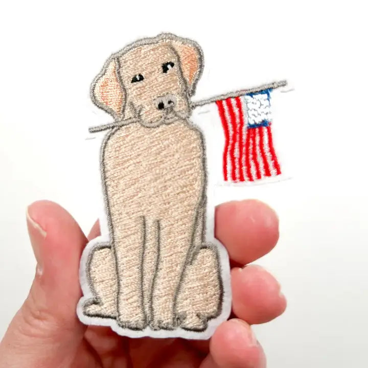 Yellow Labrador American Flag Embroidered Iron On Patch USA
