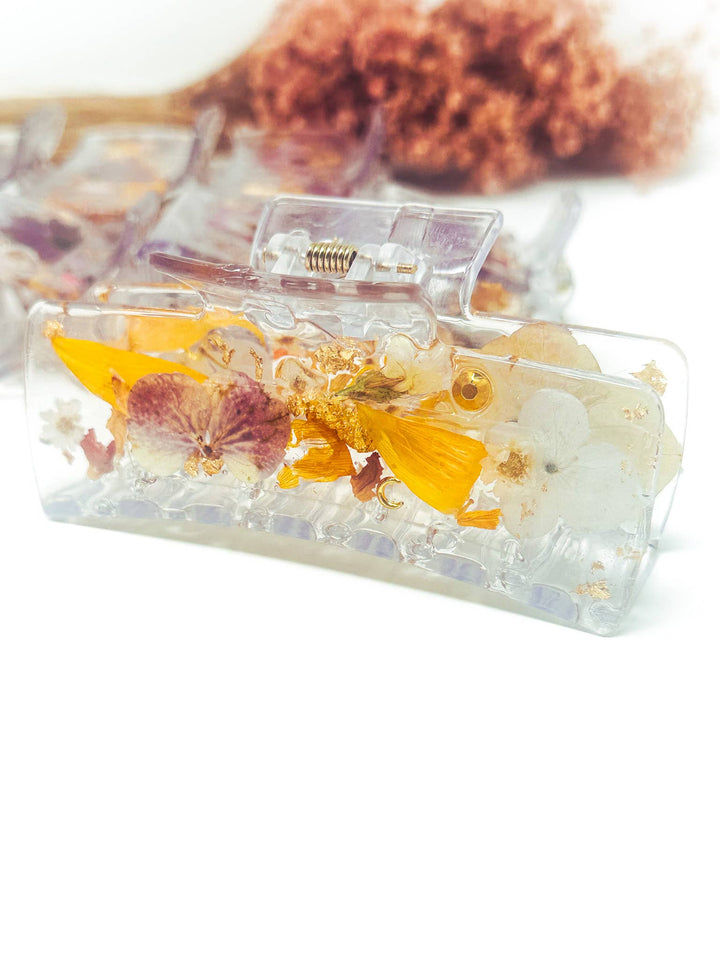 Clear Claw Clips Fully Covered in Pressed Flowers: Large