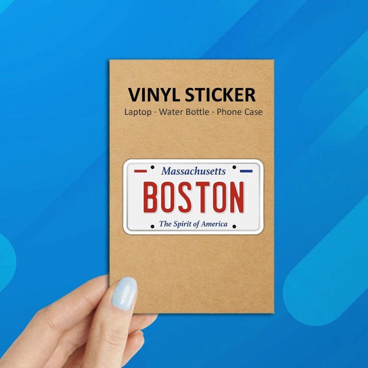 Boston License Plate Laptop Water Bottle Sticker