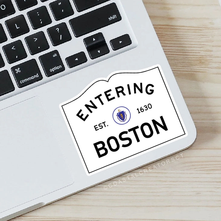 Entering Boston Street Sign Laptop Water Bottle Sticker