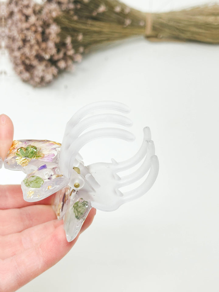 Butterfly Resin Hair Clips With Real Pressed Flowers