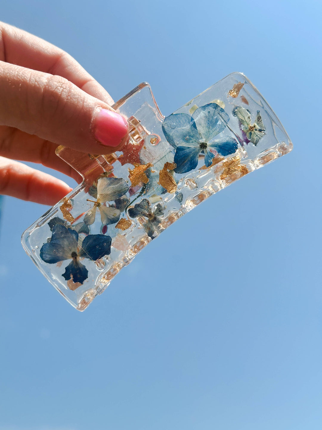 Clear Claw Clips Fully Covered in Pressed Flowers: Small