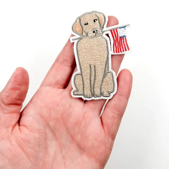 Yellow Labrador American Flag Embroidered Iron On Patch USA