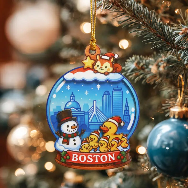 Boston Christmas Ornament with Snowman