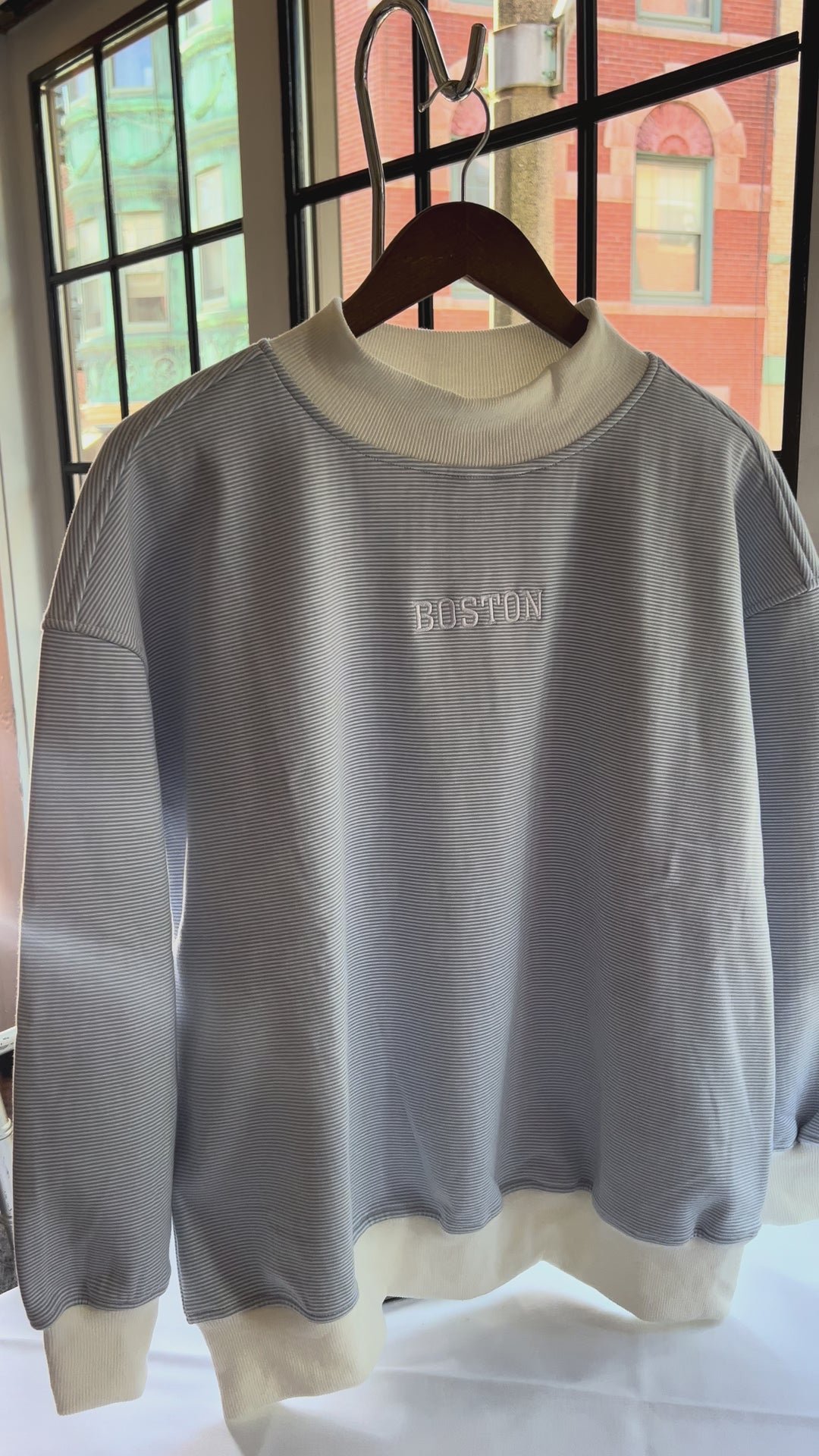 Light Blue Striped Boston Mockneck Pullover
