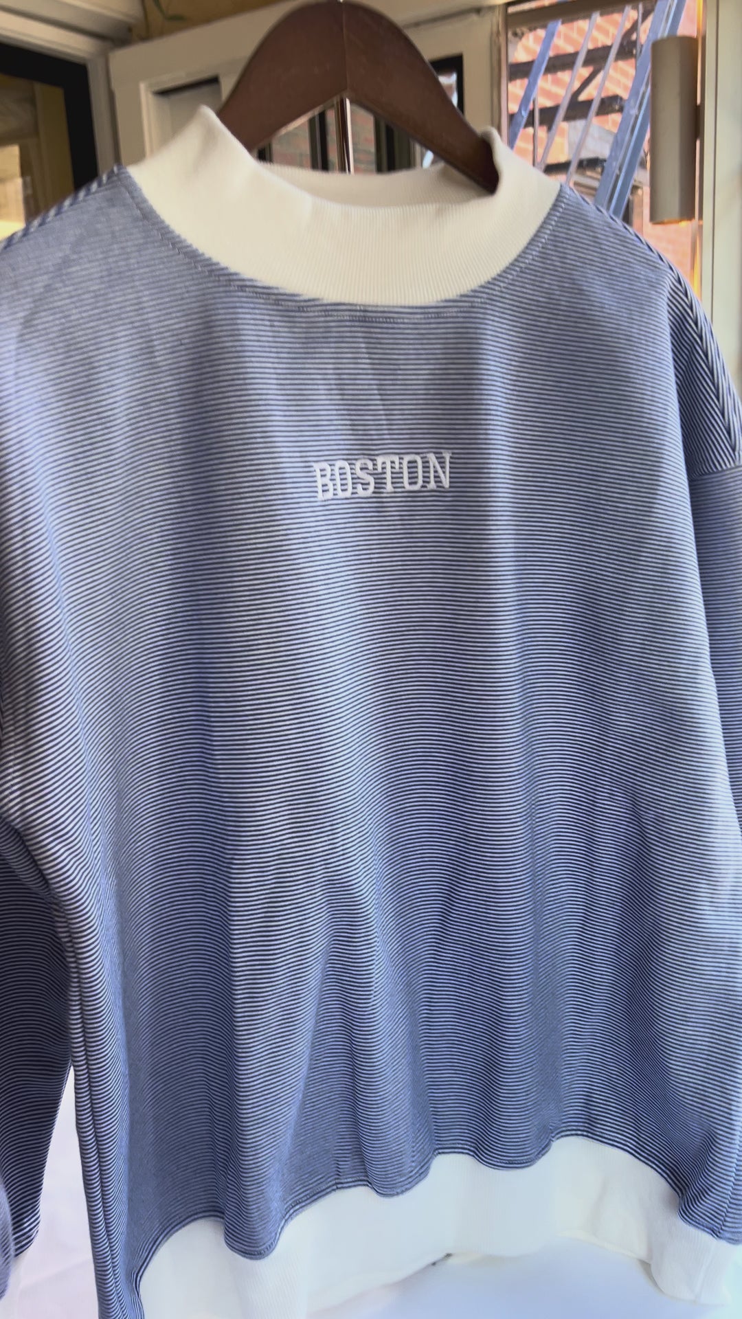Navy Striped Boston Mockneck Pullover